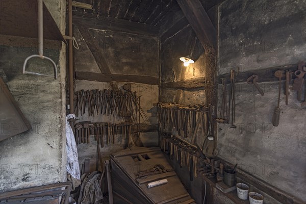 Tools in a village smithy from the 19th century, Open-Air Museum of Folklore Schwerin-Muess, Mecklenburg-Vorpommerm, Germany, Europe