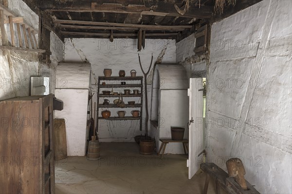 Kitchen with two hobs in a historic farmhouse from the 19th century, Open-Air Museum of Folklore Schwerin-Muess, Mecklenburg-Western Pomerania, Germany, Europe