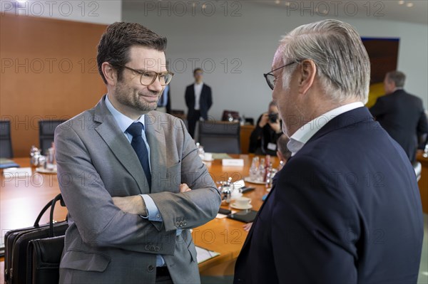 Marco Buschmann, Federal Minister of Justice, in conversation with Steffen Saebisch, State Secretary at the Federal Ministry of Finance, BMF. Berlin, 20 March 2024