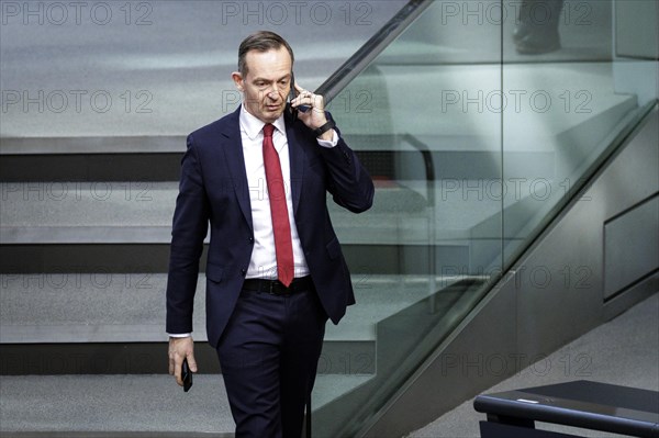 Volker Wissing, Federal Minister of Transport and Digital Affairs, on the phone shortly in front of the start of a session in the German Bundestag. Berlin, 20.03.2024