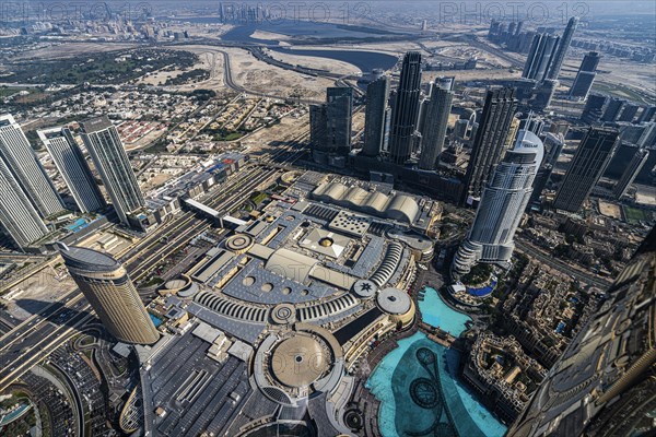 View of downtown and the city, observation deck on the Burj Khalifa, Dubai, United Arab Emirates, West Asia, Asia