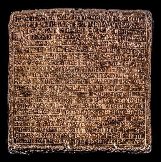 Cuneiform inscription commemorating the construction of the building called Bit-Hilani in the royal palace of Sargon II, 721-705 BC, Archaeological Museum, Castello di Udine, seat of the State Museums, Udine, most important historical city of Friuli, Italy, Udine, Friuli, Italy, Europe
