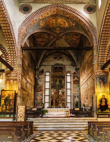 Frescoes with scenes from the Old and New Testament, Duomo di Santa Maria Maggiore, 13th century, historic city centre, Spilimbergo, Friuli, Italy, Spilimbergo, Friuli, Italy, Europe