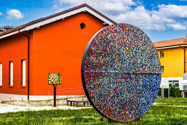 Outdoor mosaic, mosaic school that produces mosaic masters, Spilimbergo, city of mosaic art, Friuli, Italy, Spilimbergo, Friuli, Italy, Europe
