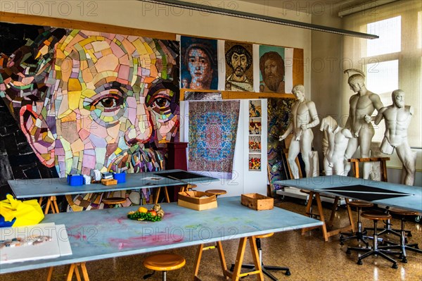 Training room, mosaic school that produces mosaic masters, Spilimbergo, city of mosaic art, Friuli, Italy, Spilimbergo, Friuli, Italy, Europe