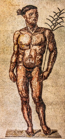 Victorious sportsman, mosaic copy from the Baths of Caracalla, Vatican Museums, Rome, 3rd century, mosaic school producing mosaic masters, Spilimbergo, city of mosaic art, Friuli, Italy, Spilimbergo, Friuli, Italy, Europe