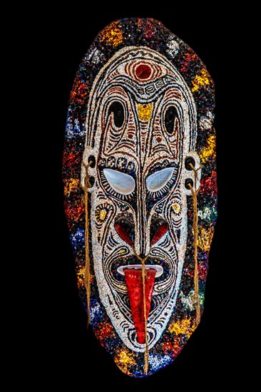 Ritual mask, tribute to the art of the Aborigines, mosaic school producing mosaic masters, Spilimbergo, city of mosaic art, Friuli, Italy, Spilimbergo, Friuli, Italy, Europe