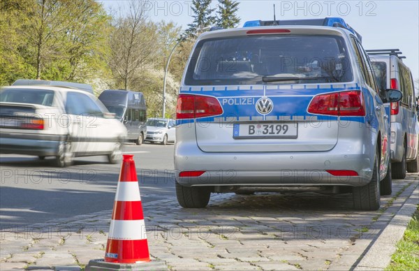 Police vehicle with speed measurement equipment, speed camera, 16.04.2015