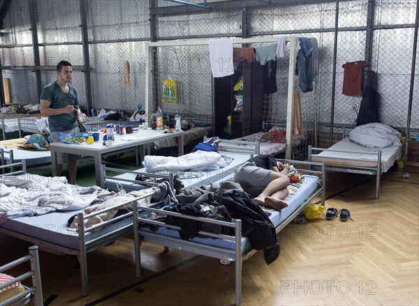 Refugees from Syria are housed in a gymnasium at the central contact point for asylum seekers in Brandenburg, 03/06/2015