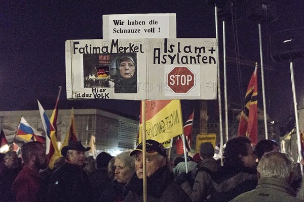 Pegida demonstration at the theatre square in Dresden. At this rally, Pegida founder Bachmann compared Federal Minister of Justice Heiko Maas to Reich Propaganda Minister Joseph Goebbels, 2 November 2015