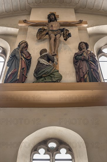 Placed on the west wall is the monumental crucifixion group from around 1510 by the carver Veit Wirsberger, St Clare's Church, Koenigstrasse 66, Nuremberg, Middle Franconia, Bavaria, Germany, Europe