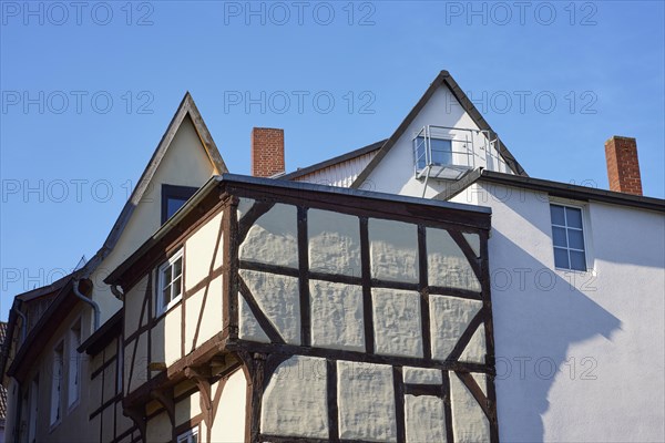 Half-timbered houses and pointed gables in the city centre of Minden, Muehlenkreis Minden-Luebbecke, North Rhine-Westphalia, Germany, Europe