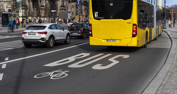 Combined bus and cycle lane, Unter den Linden Palace Bridge, Berlin-Mitte, Germany, Europe