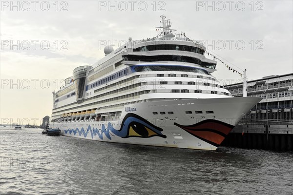 AIDALuna, A large cruise ship in the harbour at dusk, Hamburg, Hanseatic City of Hamburg, Germany, Europe