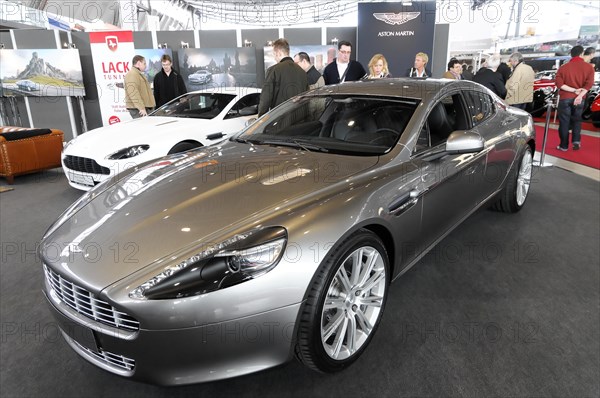 RETRO CLASSICS 2010, Stuttgart Messe, An elegant silver Aston Martin at a motor show, Stuttgart Messe, Stuttgart, Baden-Wuerttemberg, Germany, Europe