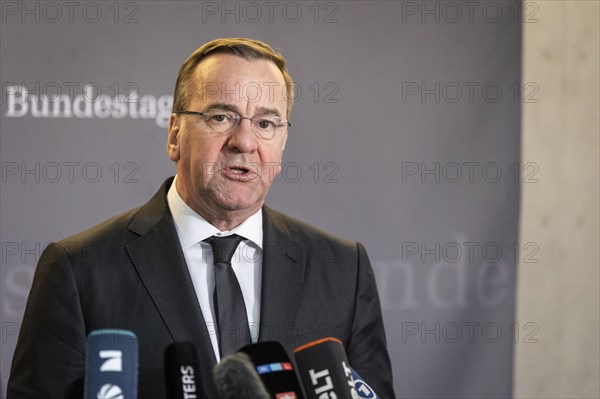 Boris Pistorius (SPD), Federal Minister of Defence, recorded during a press statement in the German Bundestag in Berlin, 20.03.2024