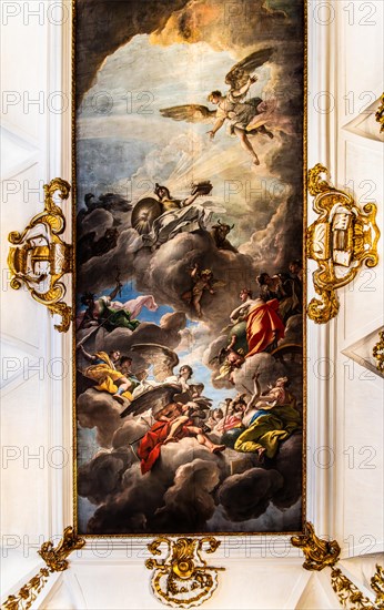 Ceiling painting Triumph of Wisdom by Niccolo Bambini, Library, Palazzo Patriarcale, Dioezesan Museum with the Tiepolo Galleries, 16th century, Udine, most important historical city of Friuli, Italy, Udine, Friuli, Italy, Europe
