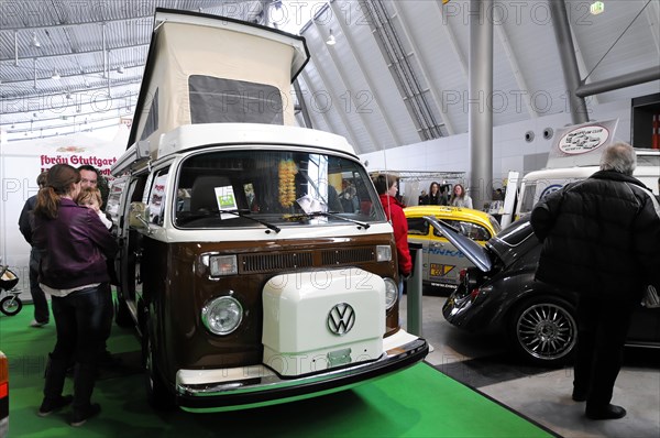 RETRO CLASSICS 2010, Stuttgart Messe, A brown Volkswagen T2 camper van on display at a trade fair, Stuttgart Messe, Stuttgart, Baden-Wuerttemberg, Germany, Europe