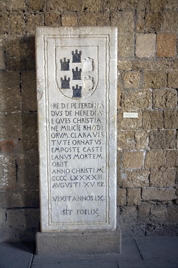 Tombstone of Aragonese Knight Pedro Fernandez de Heredia 1493, Archaeological museum, Rhodes, Greece, Europe