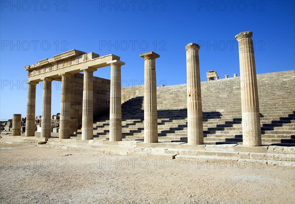 Acropolis temple and buildings, Lindos, Rhodes, Greece, Europe