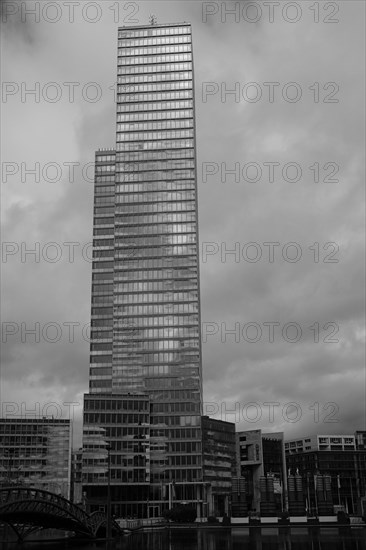 Building in the Mediapark, black and white, Cologne, Germany, Europe