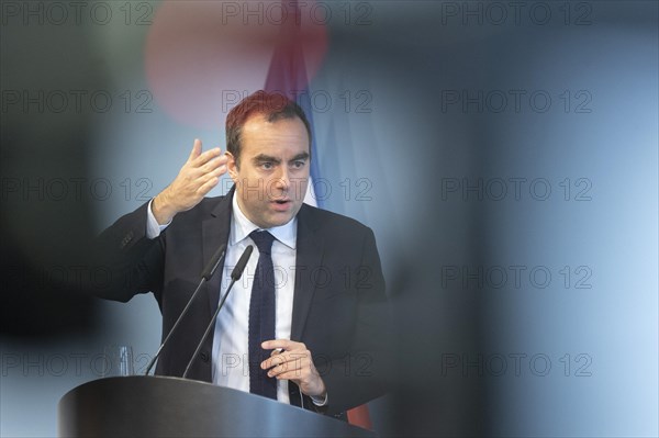 Sebastien Lecornu, French Minister of Defence, recorded during a press statement in Berlin, 22.03.2024