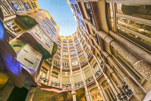 Inner courtyard, La Pedrera, Casa Mila, Barcelona, Catalonia, Spain, Europe