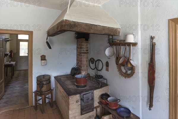 Cooking area in the kitchen from the 19th century, Schwerin-Muess Open-Air Museum of Folklore, Mecklenburg-Western Pomerania, Germany, Europe