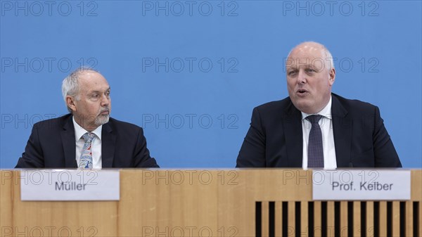 Prof. Ulrich Kelber, Federal Commissioner for Data Protection and Freedom of Information (BfDI) and Juergen Mueller, Deputy Federal Commissioner for Data Protection and Freedom of Information (BfDI), recorded during the presentation of the BfDI's activity report at the Federal Press Conference in Berlin, 20 March 2024