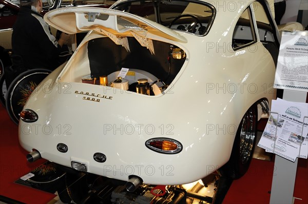 RETRO CLASSICS 2010, Stuttgart Trade Fair Centre, Rear view of a Porsche classic car with open engine compartment, Stuttgart Trade Fair Centre, Stuttgart, Baden-Wuerttemberg, Germany, Europe