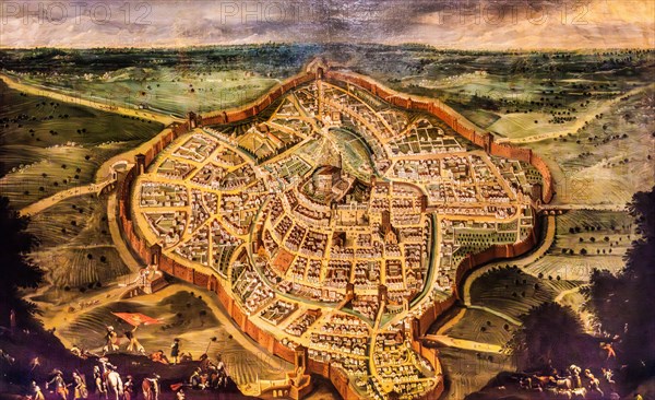Plan of the city of Udine, Josepf Heintz the Younger, 1650, Galeria d'Arte Antica, Castello di Udine, seat of the State Museums, Udine, most important historical city of Friuli, Italy, Udine, Friuli, Italy, Europe