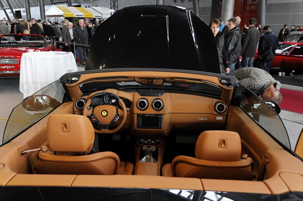 RETRO CLASSICS 2010, Stuttgart Messe, Stuttgart, Baden-Wuerttemberg, Germany, Europe, Ferrari, interior of a sports car with light brown leather and ergonomic design, Europe