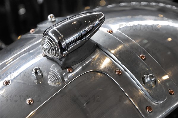 RETRO CLASSICS 2010, Stuttgart Messe, Stuttgart, Baden-Wuerttemberg, Germany, Europe, SIDDELEY 5500 Streamline, built in 1936, Detailed close-up of a chrome-plated vehicle part, Europe