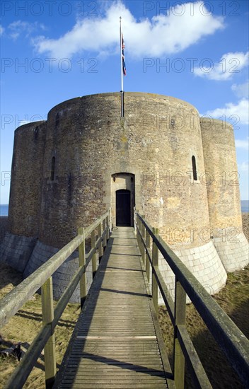 Quatrefoil Napoleonic war martello tower at Slaughden, Aldeburgh, Suffolk, England, United Kingdom, Europe