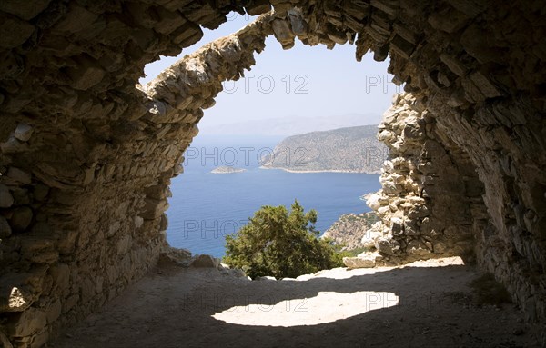 Stone vaulted church ruins, Kastrou Monolithos, Rhodes, Greece, Europe