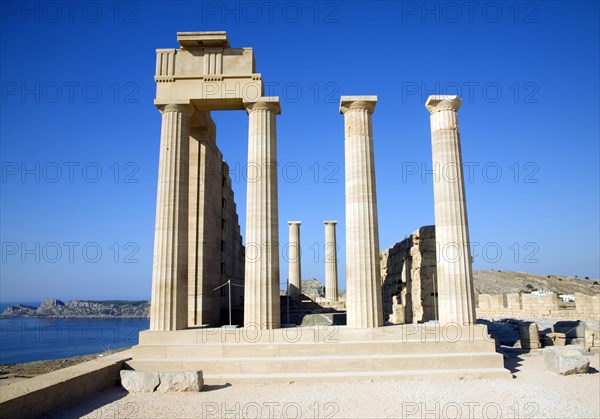 Acropolis temple and buildings, Lindos, Rhodes, Greece, Europe