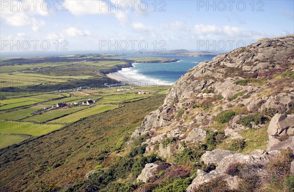 Whitesands Bay and Ramsey Island from Carn Llidi, St David's Head, Pembrokeshire, Wales, United Kingdom, Europe