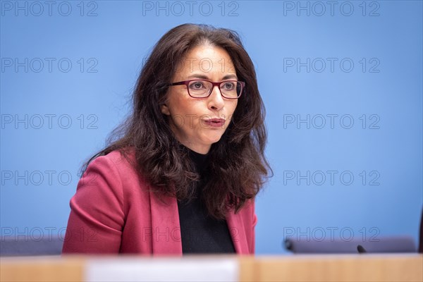 Yasmin Fahimi, Chairwoman, German Trade Union Confederation (DGB), at a federal press conference organised by the Alliance Together for Democracy. At the federal level. On the ground. For all. in Berlin, 21.03.2024