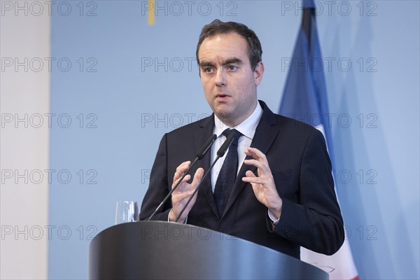 Sebastien Lecornu, French Minister of Defence, recorded during a press statement in Berlin, 22.03.2024