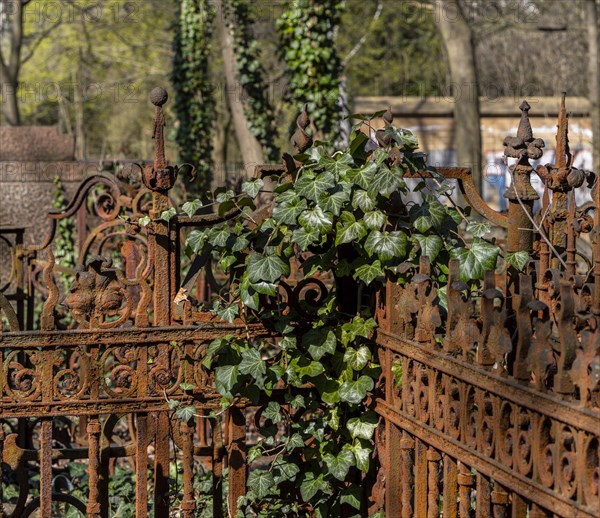 Rusty grave fences, Kirchof 1 of the Evangelische Georgen-Parochialgemeinde, Greisfswalder Strasse, Berlin, Germany, Europe