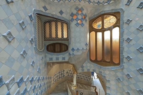 Staircase, Casa Batllo, apartment building by Antoni Gaudi, Passeig de Gracia, Barcelona, Catalonia, Spain, Europe