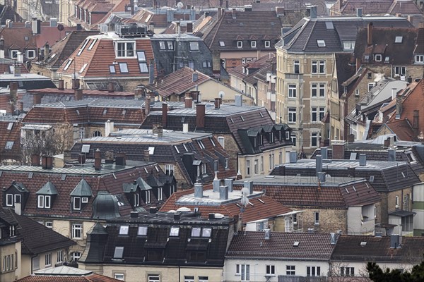 City view of Stuttgart with dense development, roofs in the West district, Stuttgart, Baden-Wuerttemberg, Germany, Europe