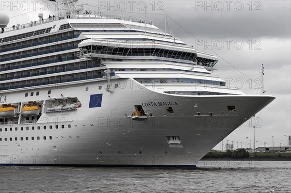 COSTA MAGICA, close-up of the bow of a cruise ship with lifeboats and windows, Hamburg, Hanseatic City of Hamburg, Germany, Europe