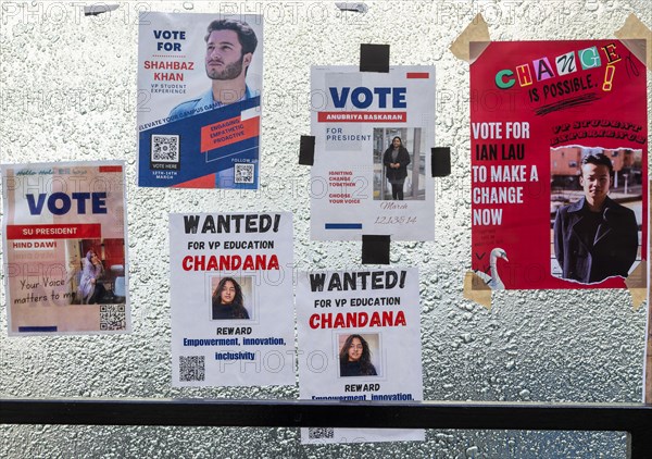 Election posters for student elections, University of Essex, Colchester, Essex, England, UK