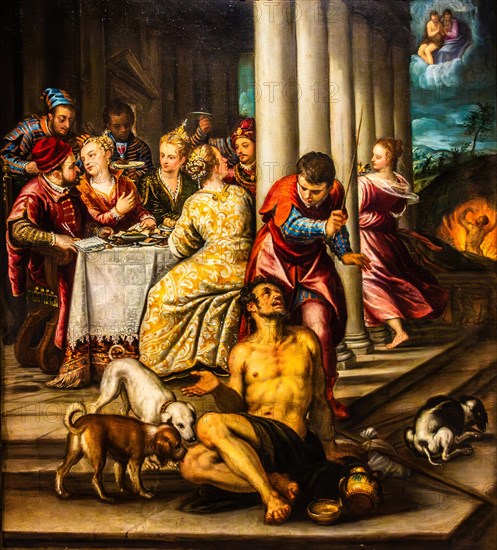 Lazarus and the Rich Man, Giambattista Maganza the Younger, oil on canvas, 16th century, Galeria d'Arte Antica, Castello di Udine, seat of the State Museums, Udine, most important historical city of Friuli, Italy, Udine, Friuli, Italy, Europe