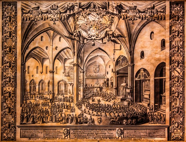 Interior of the Cathedral of Udine, Tiberio Majeroni, etching, 18th century, Galeria d'Arte Antica, Castello di Udine, seat of the Civic Museums, Udine, most important historical city of Friuli, Italy, Udine, Friuli, Italy, Europe