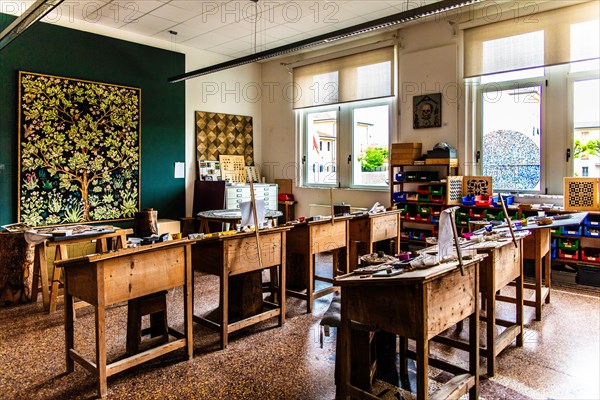 Training room, mosaic school that produces mosaic masters, Spilimbergo, city of mosaic art, Friuli, Italy, Spilimbergo, Friuli, Italy, Europe