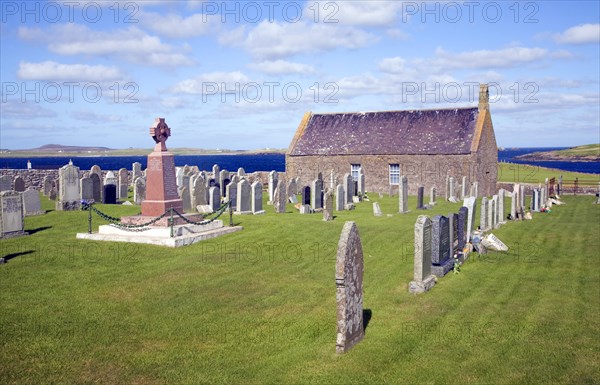 Church and churchyard, Sandness, Mainland, Shetland Islands, Scotland, United Kingdom, Europe