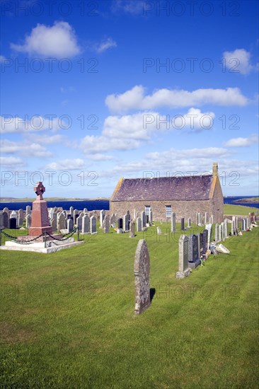 Church and churchyard, Sandness, Mainland, Shetland Islands, Scotland, United Kingdom, Europe