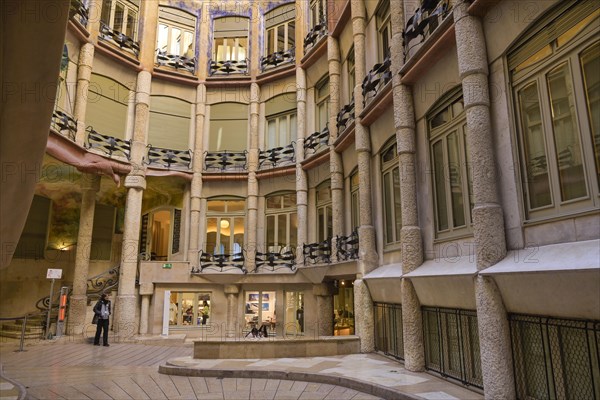 Inner courtyard, La Pedrera, Casa Mila, Barcelona, Catalonia, Spain, Europe